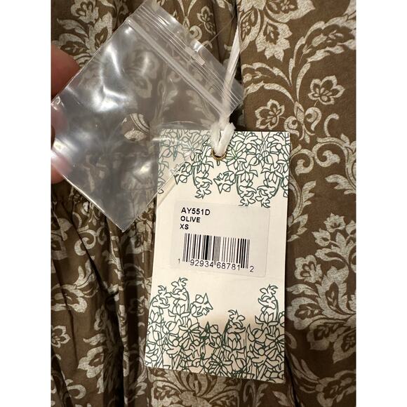 Hyacinth House Moss Printed Russell Mini Dress Olive Size XS NWT - Picture 5 of 16